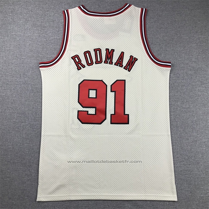 Maillot Chicago Bulls Dennis Rodman #91 Mitchell & Ness Chainstitch Creme